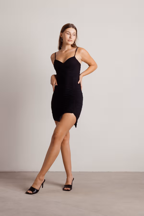 Keep It Up Ruched Bodycon Mini Dress - Camel