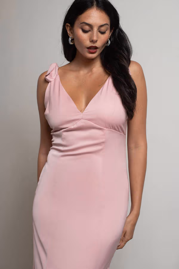 Priscella Satin Tie Strap Maxi Dress - Dusty Rose