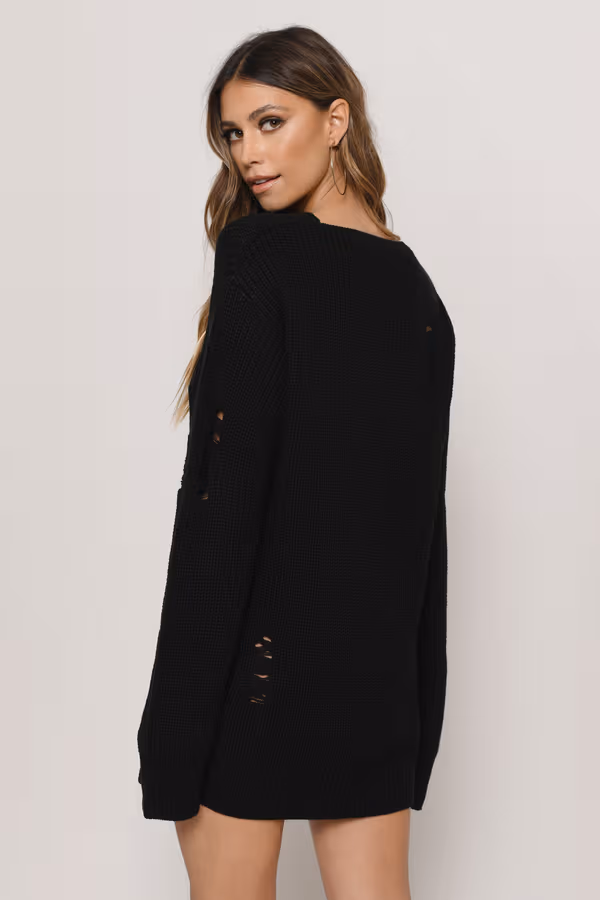 Complicated Distressed Sweater Mini Dress - Heather Grey