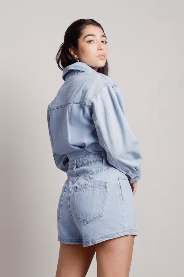 Luisa Long Sleeve Romper - Light Wash