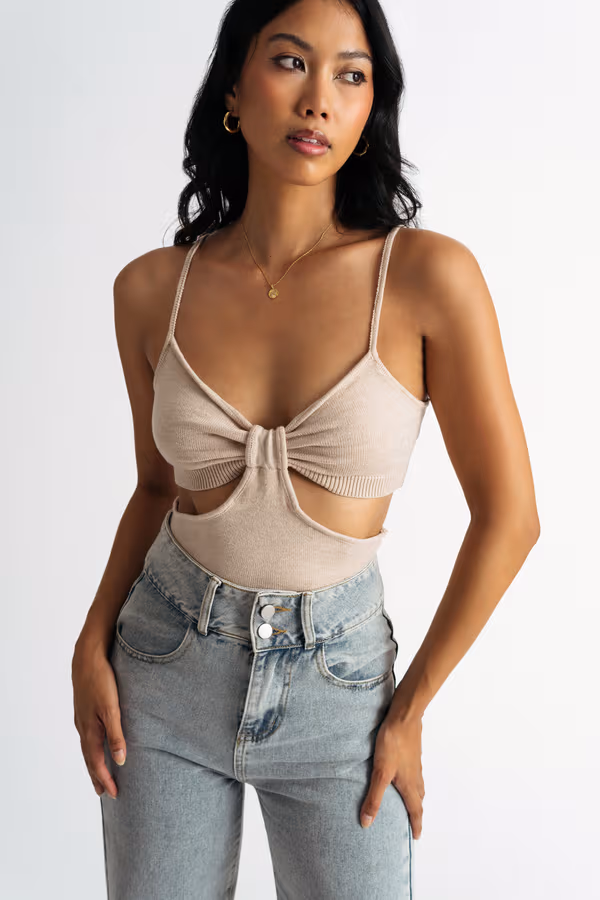 In A Mood Cutout Top - Beige