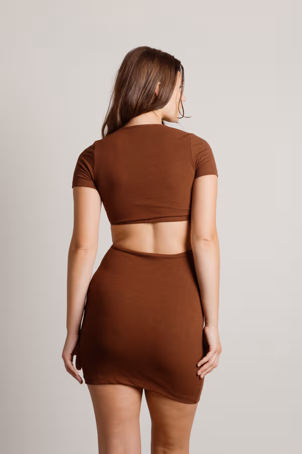 Promise You Ribbed Cutout Mini Dress - Tan