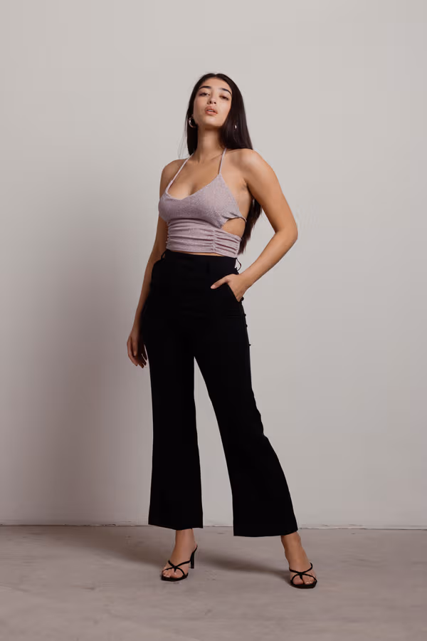 Sparkle and Glow Crop Top - Black-Teal