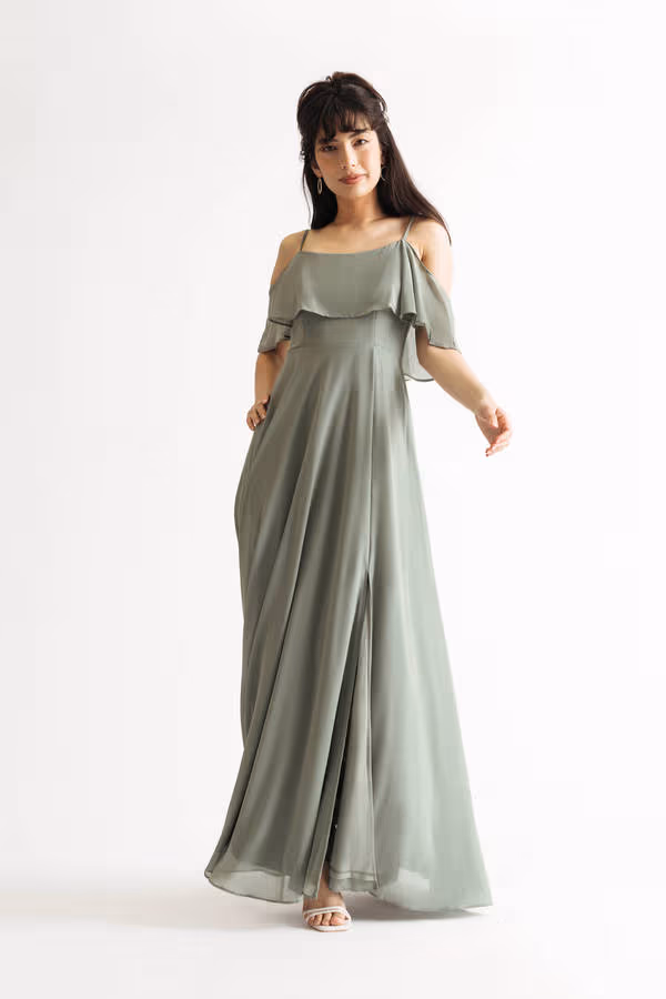 Charlene Off the Shoulder Slit Maxi Dress - Dusty Sage
