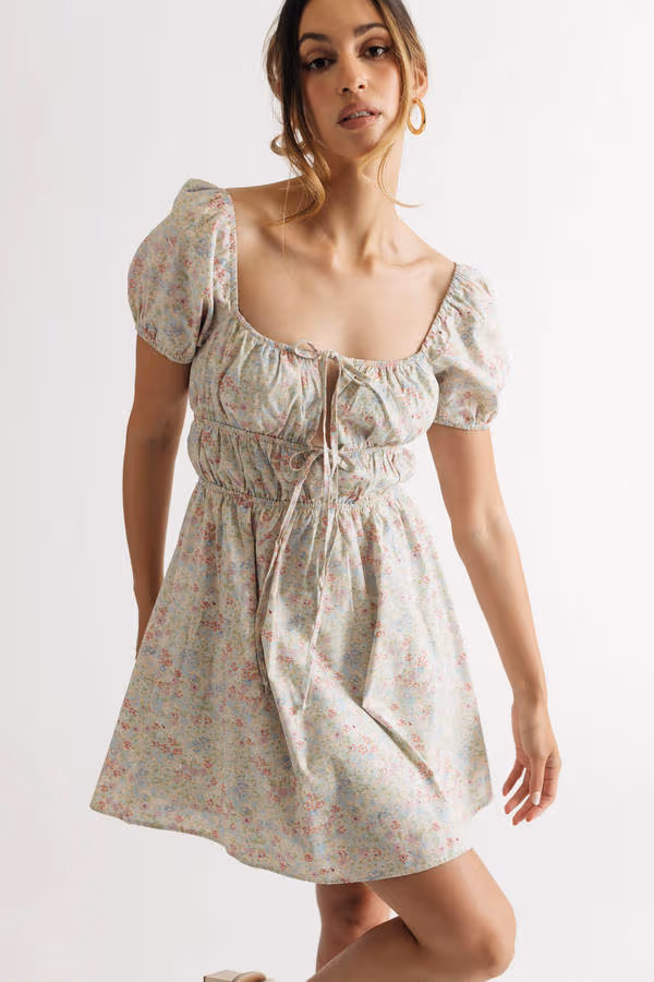 Timeless Love Floral Skater Mini Dress - Blue