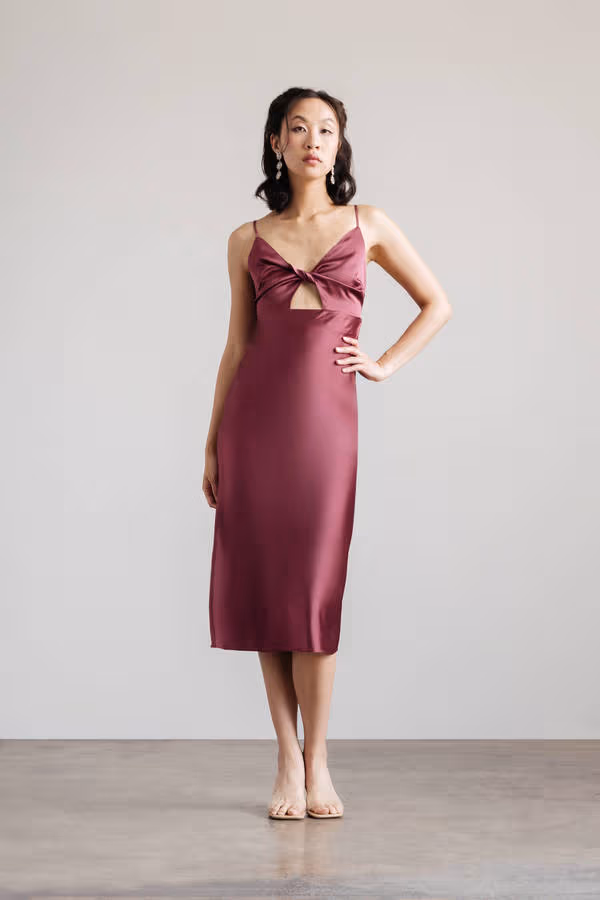 Ivanna Cutout Cross Back Midi Dress - Red