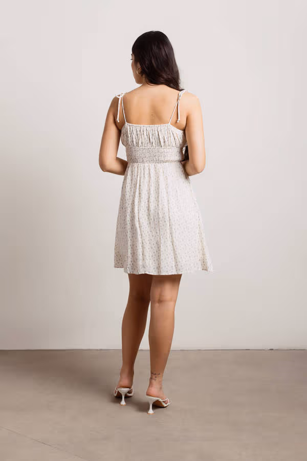 Summer Of Love Floral Smocked Mini Dress - Ivory