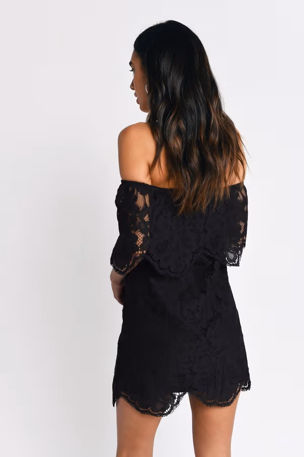 Play For Keeps Lace Off The Shoulder Mini Dress - Black