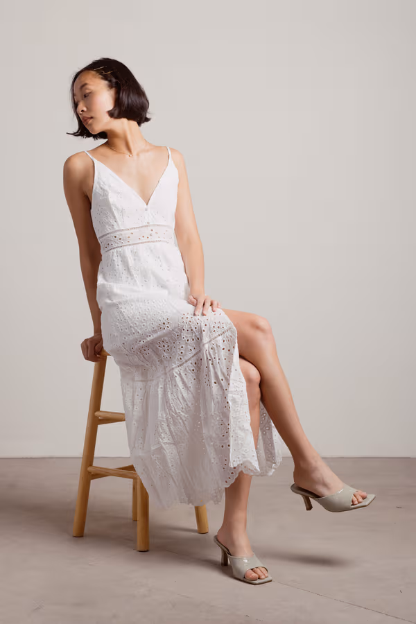 Do Me A Favor Plunging Crochet Maxi Dress - White