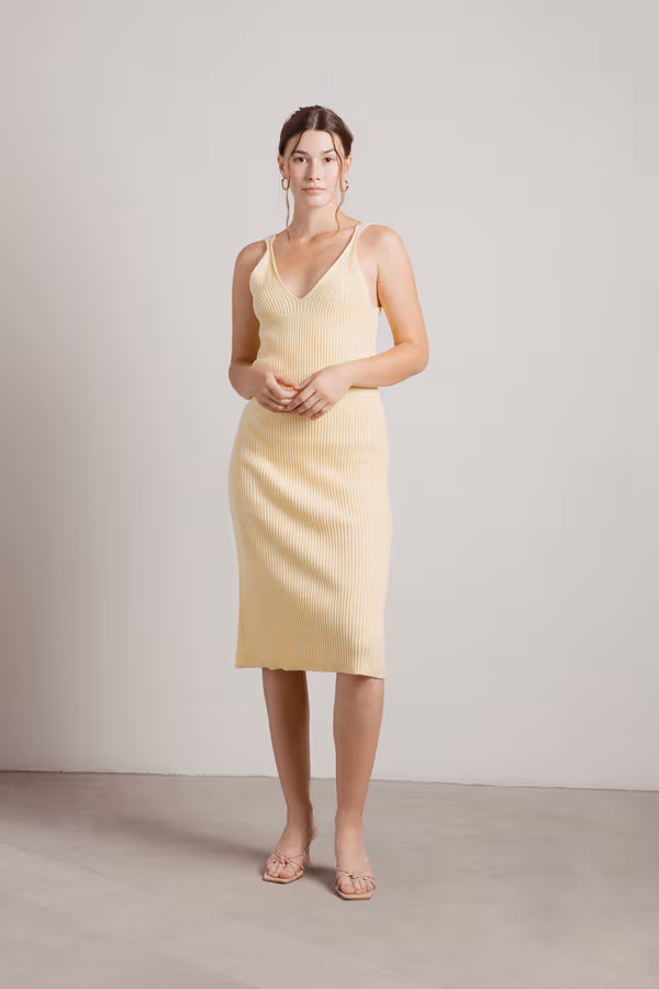 Lemar Ribbed Knit Sweater Midi Dress - Yellow