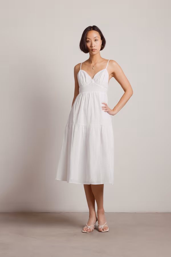 Sweetness Open Back Tiered Midi Dress - White