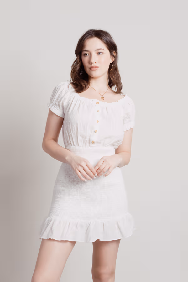 Hours Later Ruffle Smocked Mini Dress - Off White