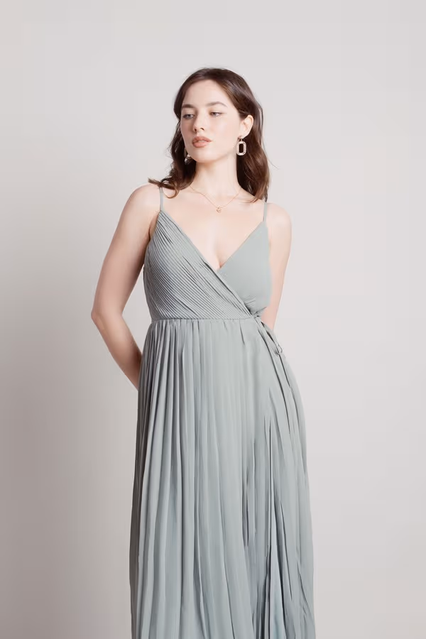 Love Galore Pleated Slit Maxi Dress - Emerald