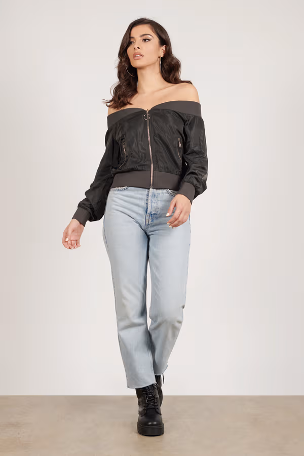 Watch Me Bomber Jacket - Dark Grey