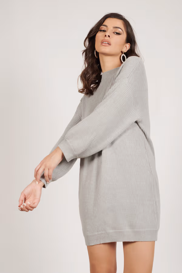 So Lost Ribbed Sweater Mini Dress - Blush