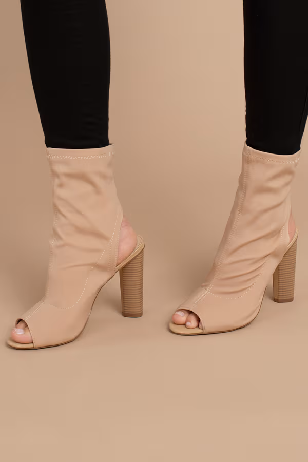 Brenna Peep Toe Mid Calf Boots - Nude