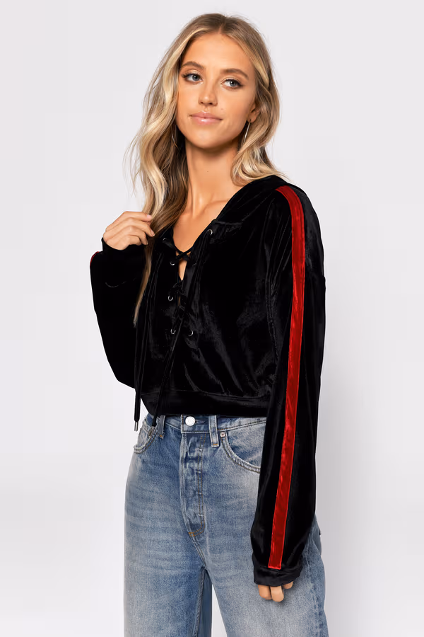 First Love Velvet Hoodie - Black & Red