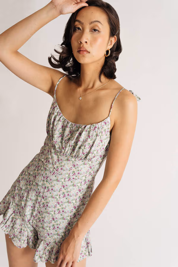 Ariadne Floral Romper - Mint Multi