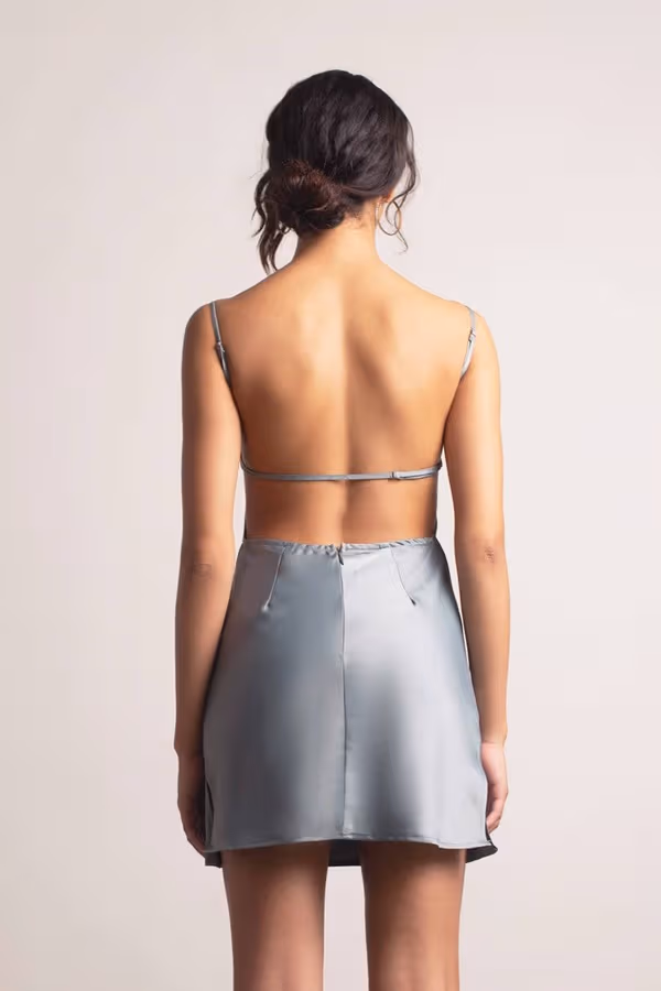 So Into You Backless Satin Mini Dress - Mocha
