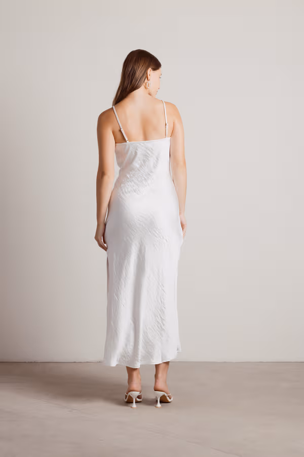 This Moment Satin Cowl Neck Maxi Dress - White