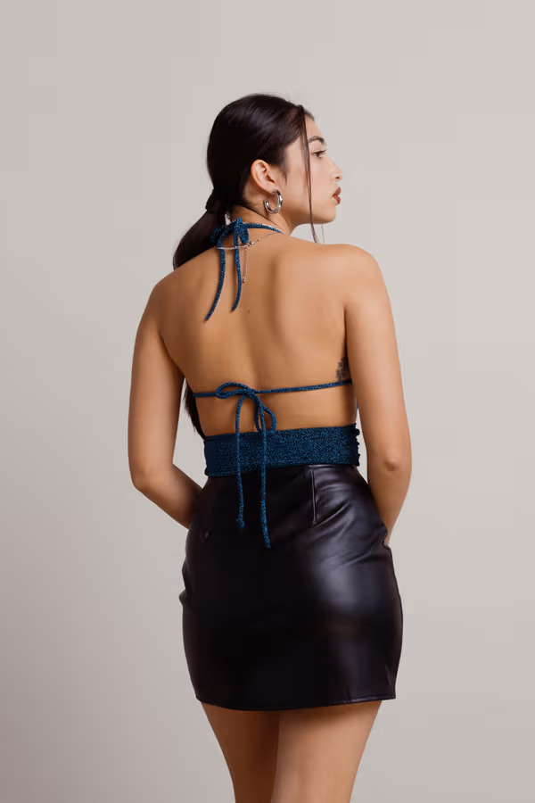 Sparkle and Glow Crop Top - Black-Teal