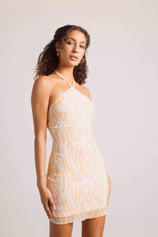 Forever Love Halter Mesh Mini Dress - Orange
