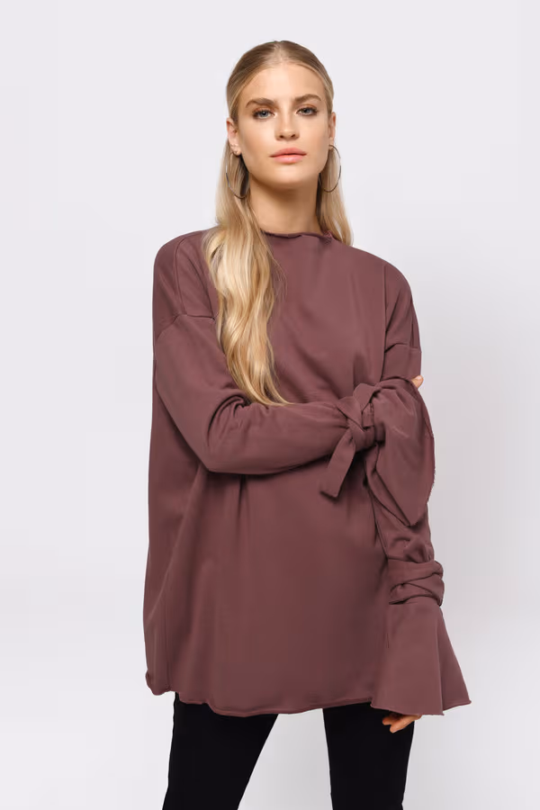Don't Mock Me Tie Sleeve Top - Marsala