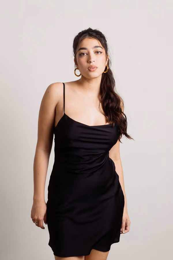 Lesli Satin Bodycon Mini Dress - Black