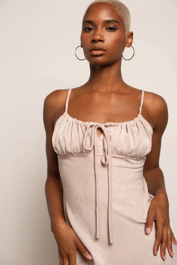 In My Element Ruched Bust Skater Mini Dress - Beige