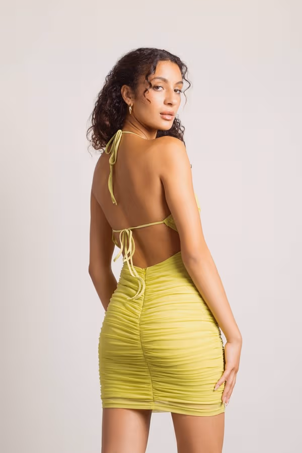 Vee Mesh Bodycon Mini Dress - Lime