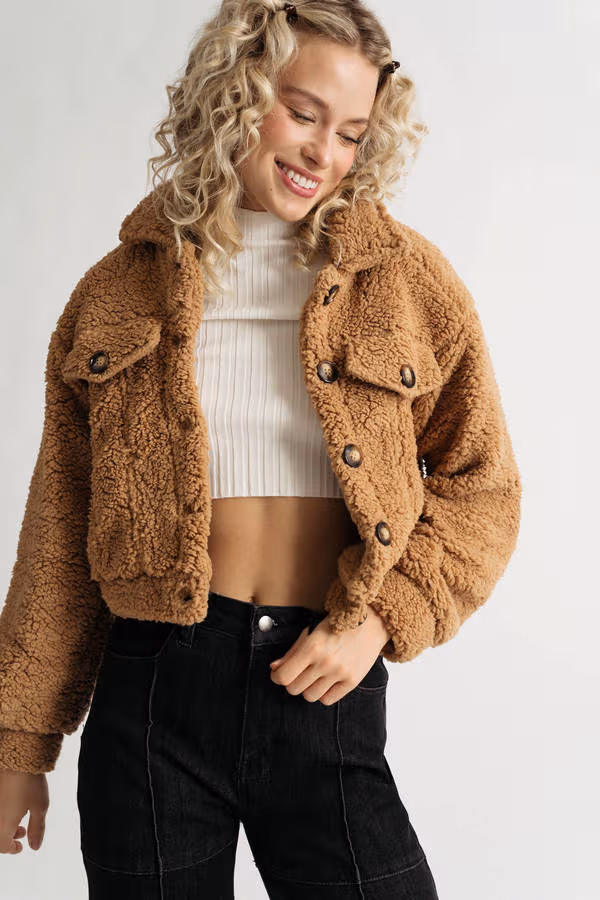 Play It Right Crop Jacket - Camel