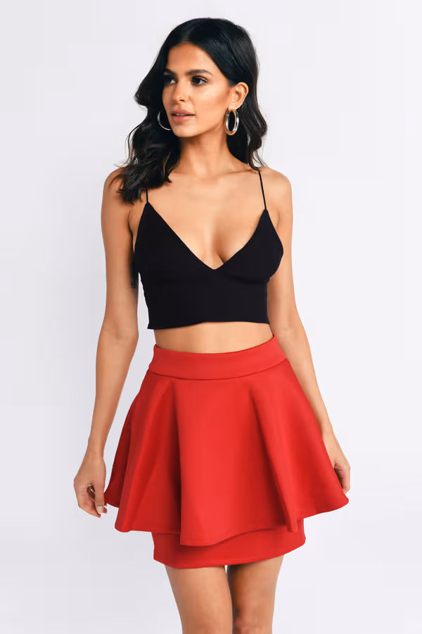 Elevate Peplum Mini Skirt - Red