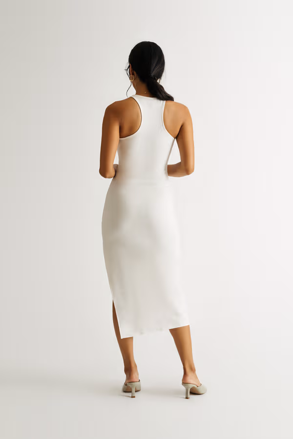 Walk The Walk Halter Slit Midi Dress - White