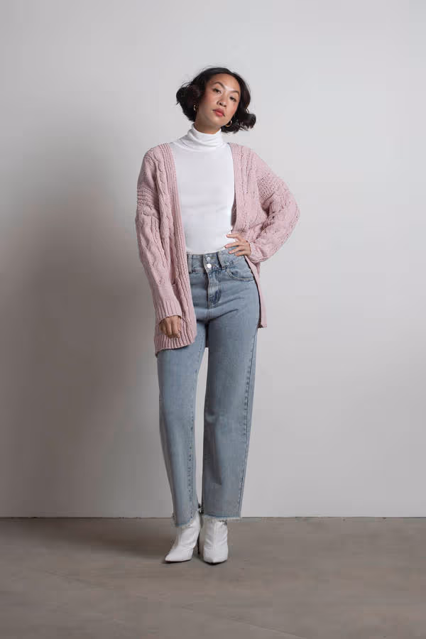 My Comfort Zone Cable Knit Cardigan - Pink