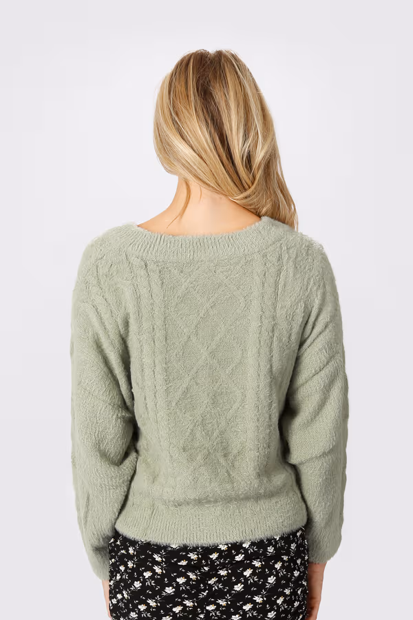 Cuddle Season Cable Knit Sweater - Green