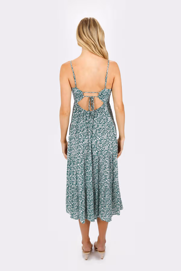 Beatrix Floral Back Tie Midi Dress - Green