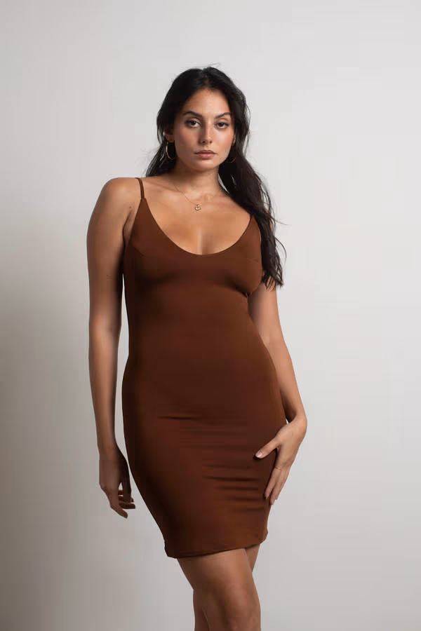 See Ya Later Cami Bodycon Mini Dress - Brown