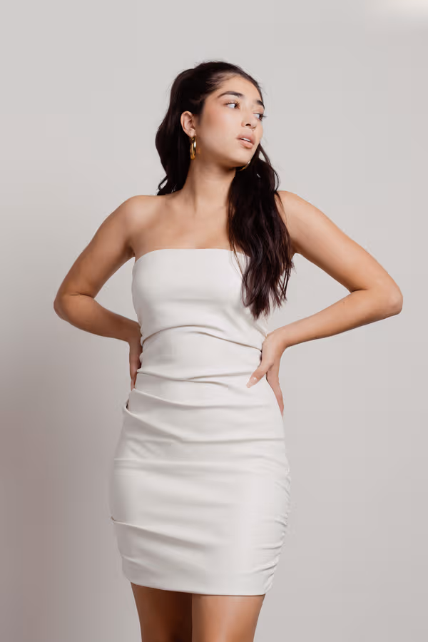 Stay Up Strapless Pleather Mini Dress - Off White