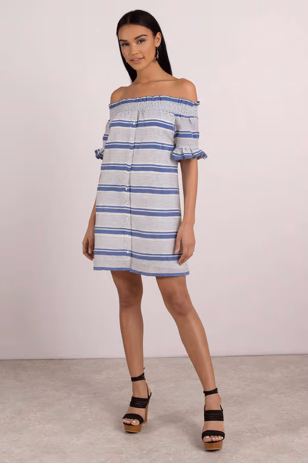 Lost + Wander Bora Bora Smocked Off The Shoulder Mini Dress - Blue