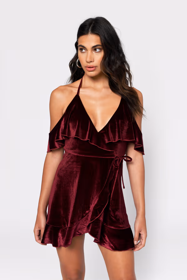 Small Crush Velvet Cold Shoulder Mini Dress - Rose