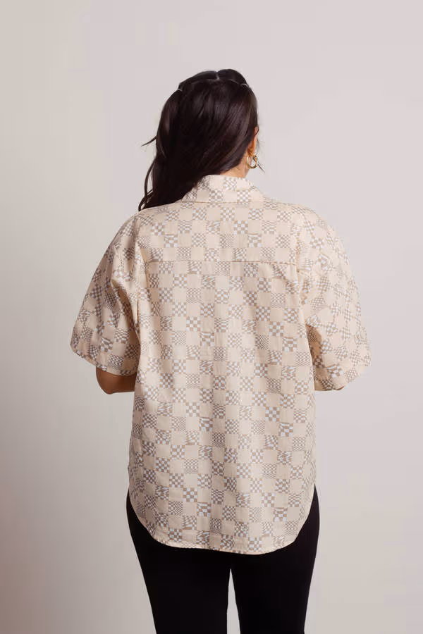 Joline Checkered Top - Beige