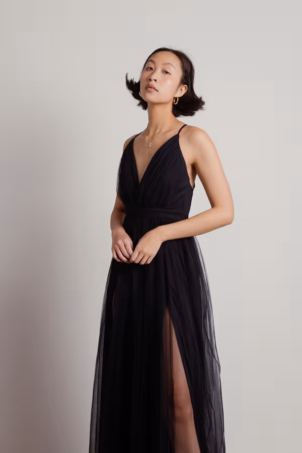 Night To Remember Chiffon Double High Slit Maxi Dress - Navy