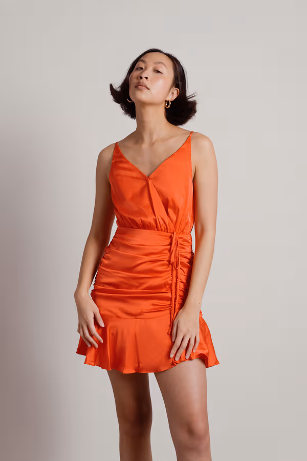 Hard To Leave Ruched Satin Mini Dress - Red