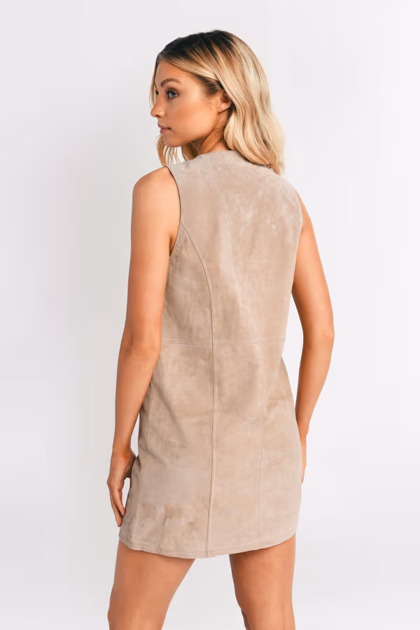 Lace It Genuine Suede Shift Mini Dress - Toast
