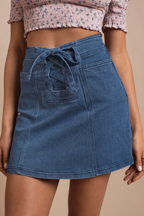 Finders Keepers Inverse Lace Up Mini Skirt - Blue
