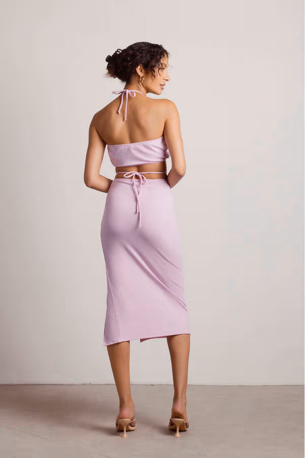 Ricky Ribbed Crop Top and Midi Skirt Set - Black