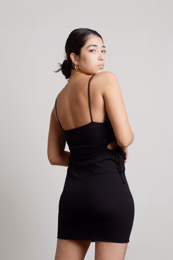 Anita Ribbed Cutout Mini Dress - Black