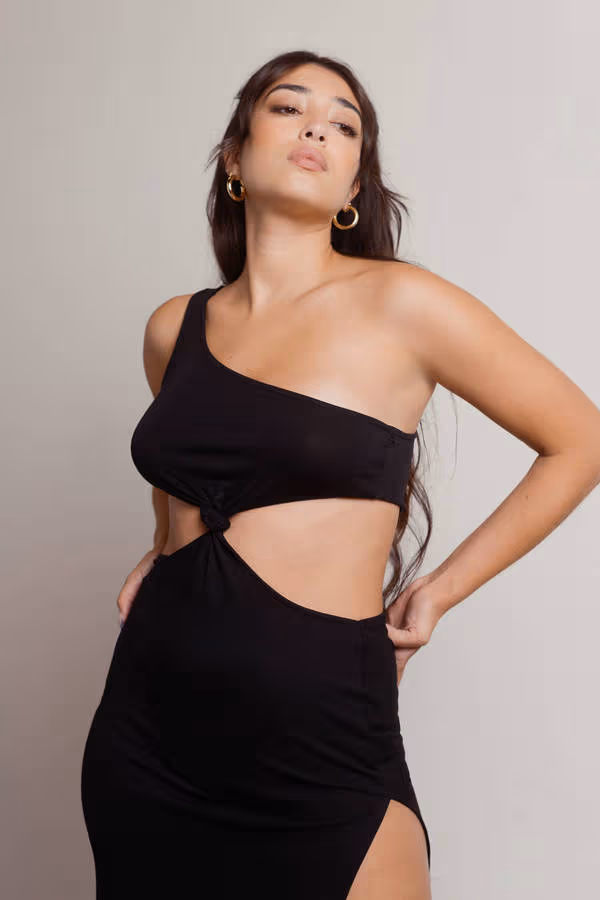 Lexi Cutout High Slit Midi Dress - Brown