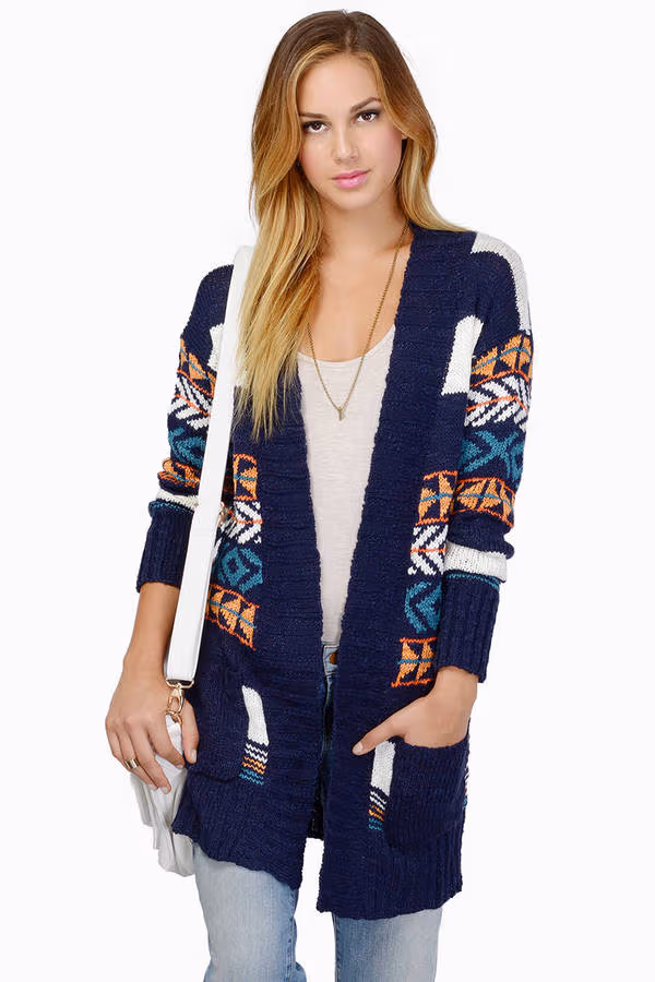 D'Lila Aztec Print Cardigan - Navy