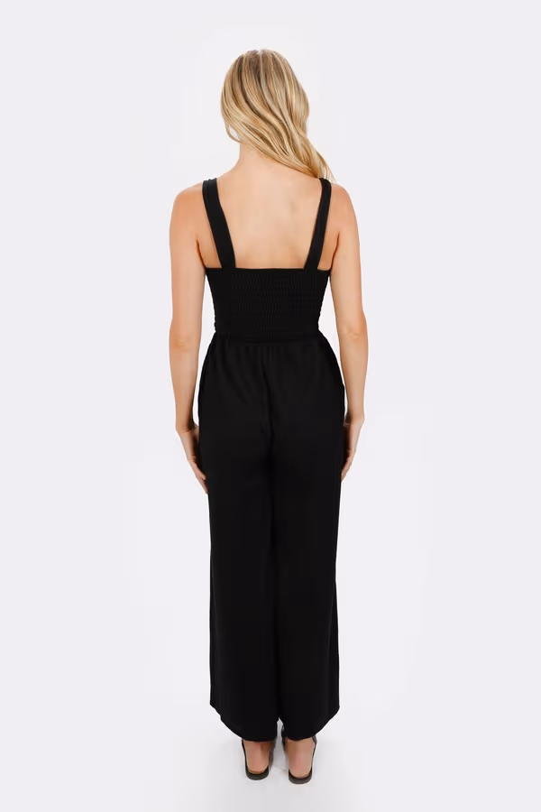 Aria Smocked Jumpsuit - Black